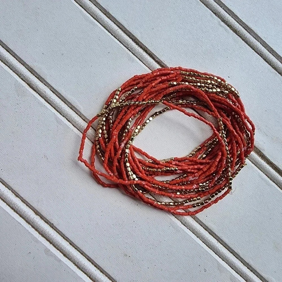 Set Bohemian Beaded Bracelet Women Bracelet Stackable Crafted Coral Pink Gold - Picture 2 of 5